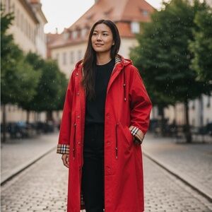 Burberry Red Hooded Trench Jacket 100% Cotton SZ 14